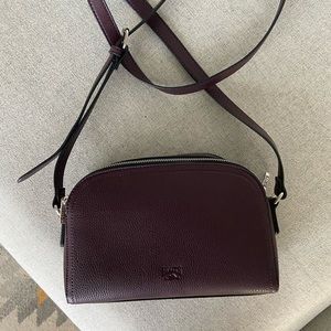 Roots Dark Plum Pebble Leather Crossbody Bag